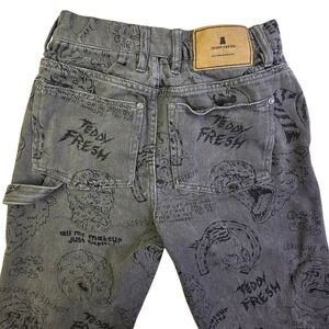 Teddy Fresh All Over Doodle Print Carpenter Jeans Grey Mens Size 26 Hila Klein